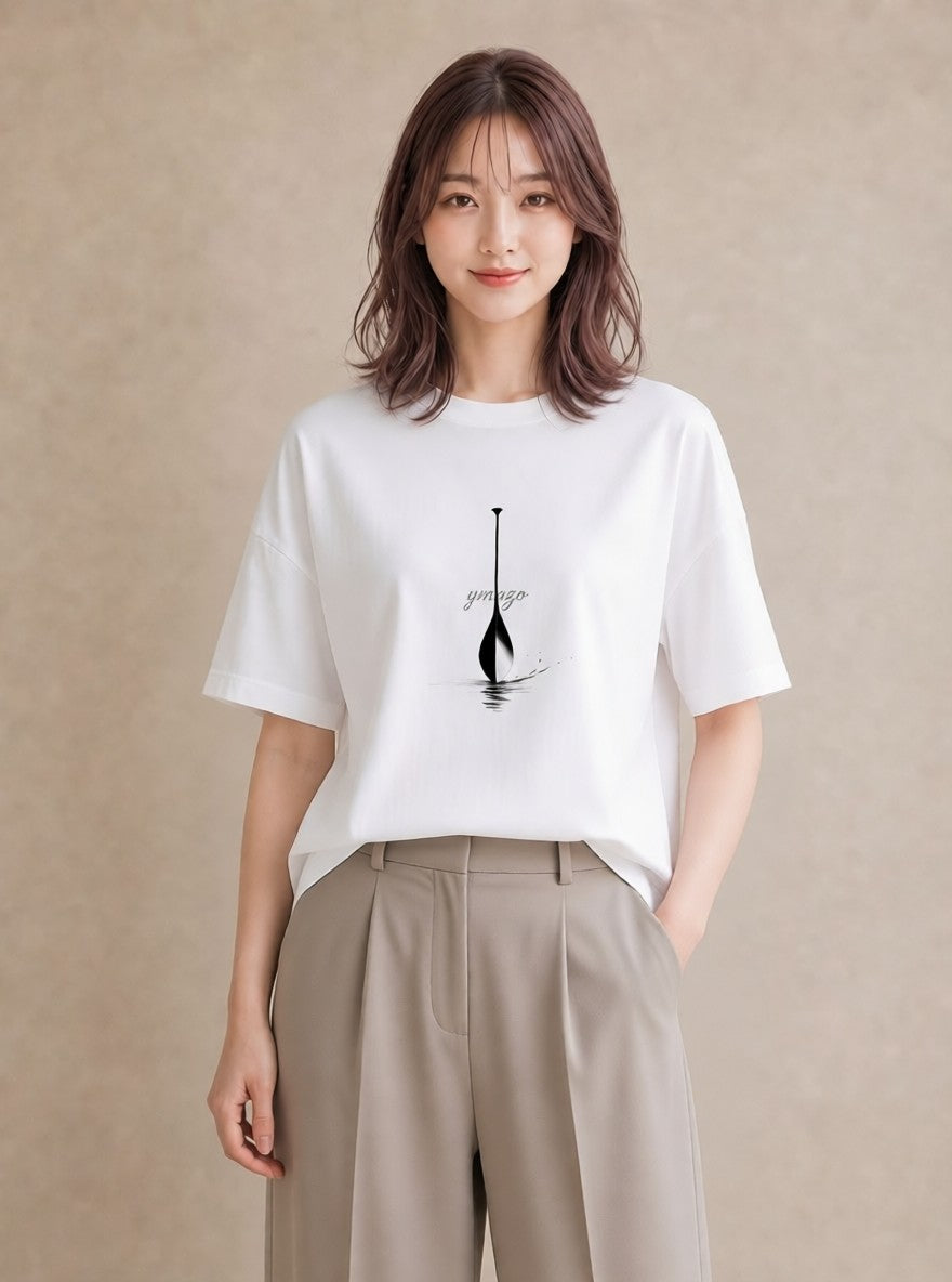 半袖Tシャツ レディース 紙の船 水辺 ナチュラル アンティーク イラスト 綿100 デート 白T