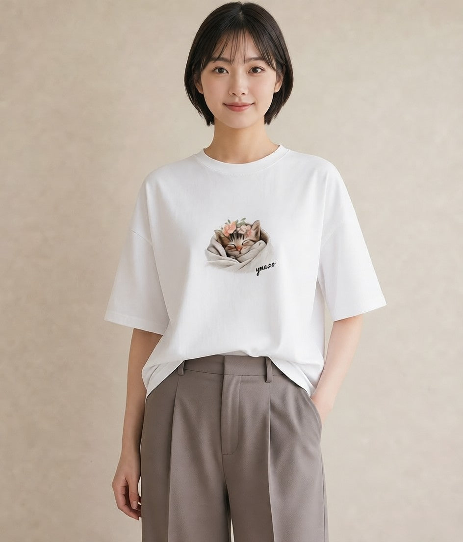 デザインTシャツ レディース 愛猫 猫 ねこ イラスト シック 女子会 お揃い 白T