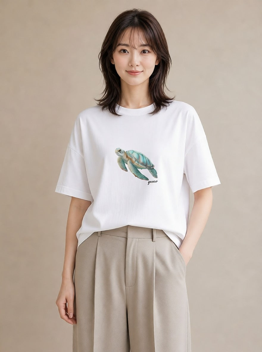 半袖Tシャツ レディース カメ ペット 動物 イラスト ボタニカル 春コーデ 姉妹 白T