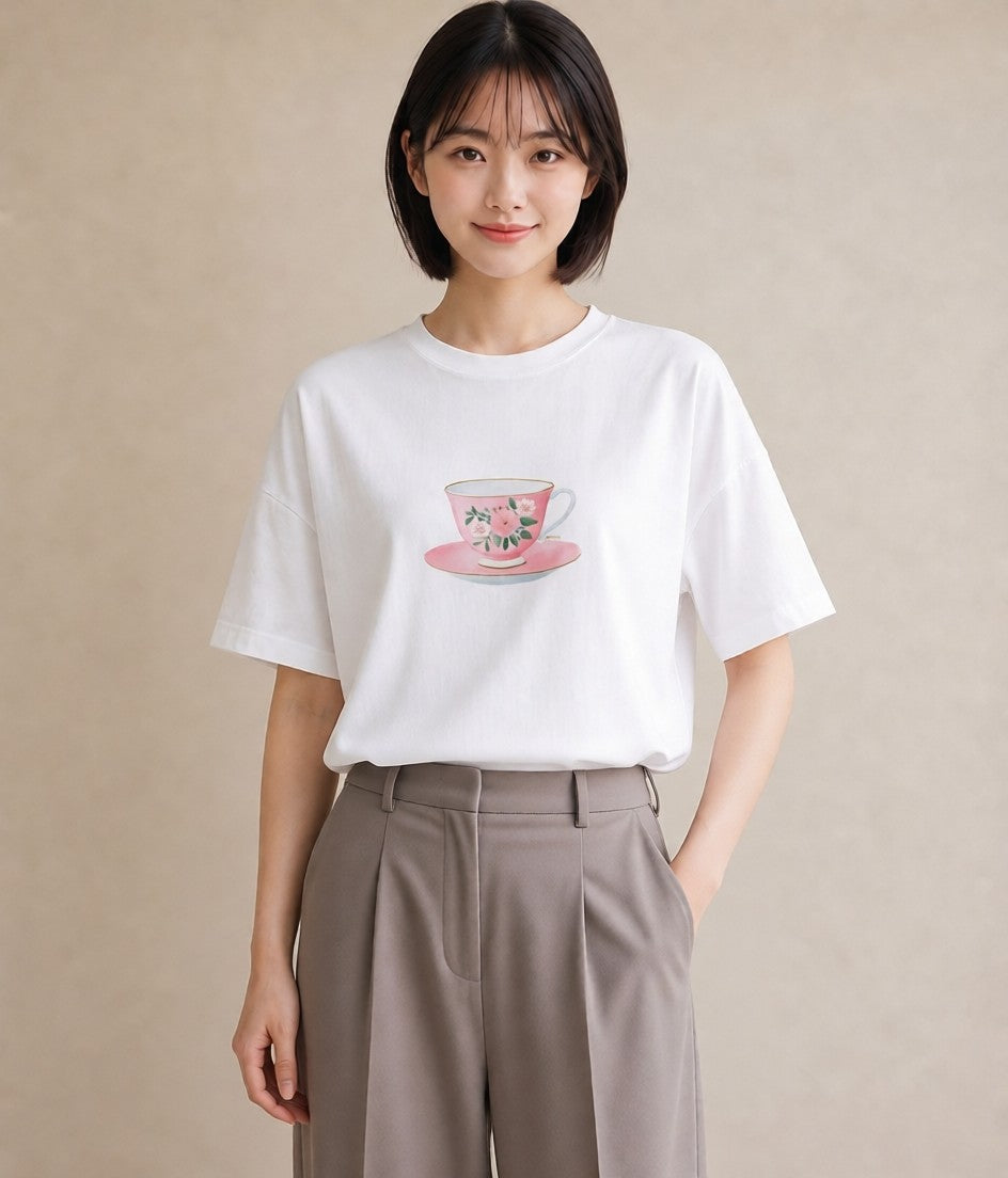デザインTシャツ レディース ハーブティー 食べ物 フード イラスト ガーリー 姉妹 送別ギフト 白T