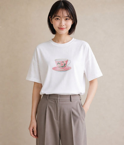 デザインTシャツ レディース ハーブティー 食べ物 フード イラスト ガーリー 姉妹 送別ギフト 白T