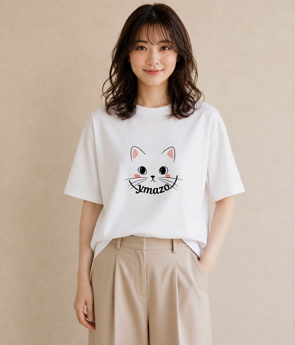 デザインTシャツ レディース 猫 ねこ ネコ イラスト ポップ 綿100 デート 白T
