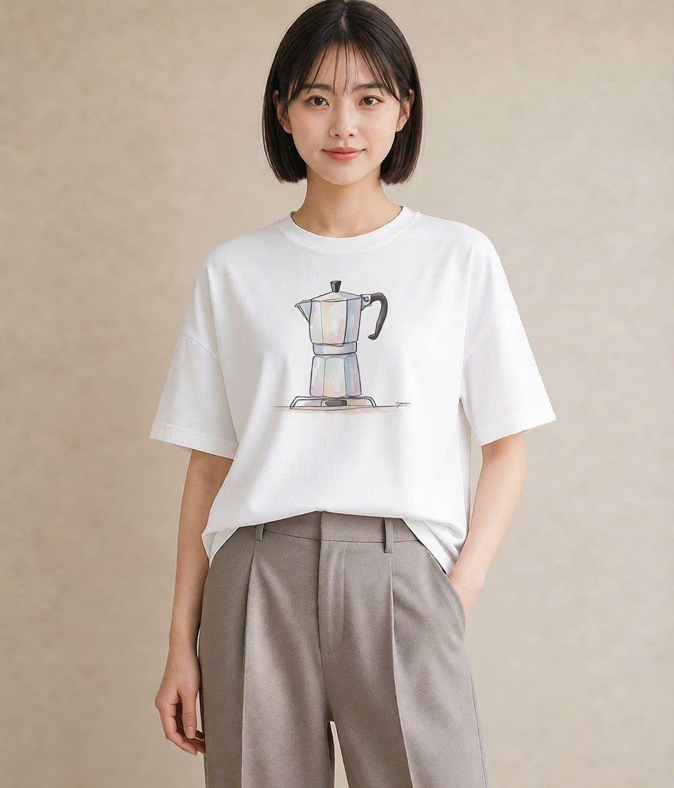 Tシャツ レディース コーヒー カフェ 珈琲 イラスト 20代 カジュアルコーデ 白T