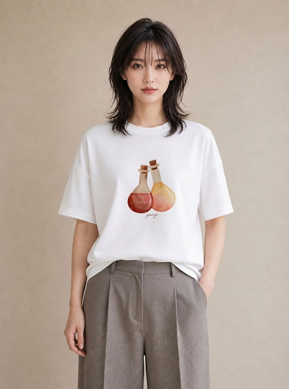 半袖Tシャツ レディース ミルク 食べ物 フード イラスト モード 帰省 ラフ 白T