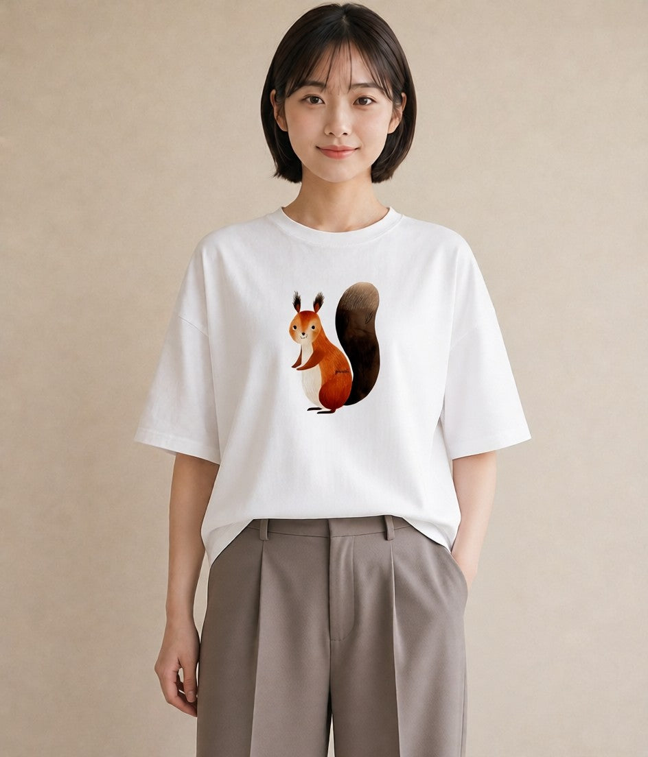 半袖Tシャツ レディース シマリス ペット 動物 イラスト 水彩風 ホワイトデー 春服 白T