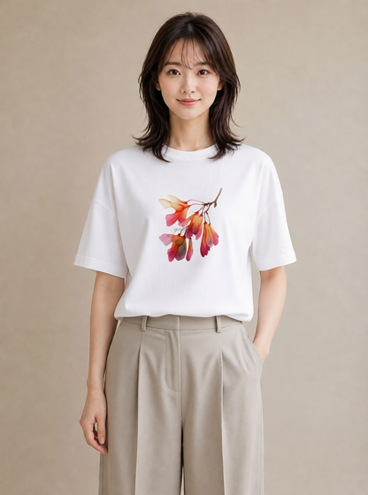 Tシャツ レディース 彼岸花 花 花柄 イラスト 上品 通学 誕生日プレゼント 白T