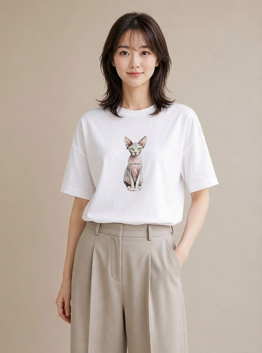 半袖Tシャツ レディース ロシアンブルー 猫 ねこ イラスト シンプル 母娘コーデ 自分用 白T