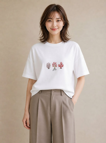 グラフィックTシャツ レディース サンゴ 海の生き物 海 イラスト 可愛い 週末コーデ 敬老の日 白T