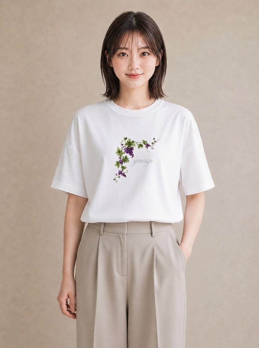 Tシャツ レディース ぶどう 葡萄 食べ物 フード イラスト 個性的 春コーデ 姉妹 白T