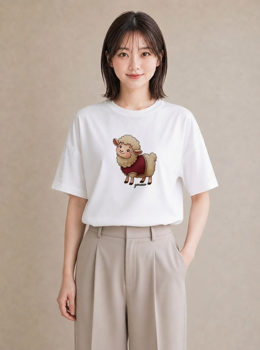 グラフィックTシャツ レディース ひつじ 動物 アニマル イラスト 手描き風 親子 20代 白T