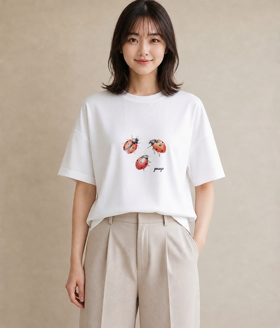 プリントTシャツ レディース クワガタ 昆虫 虫 イラスト 個性的 ビーチ デイリーウェア 白T