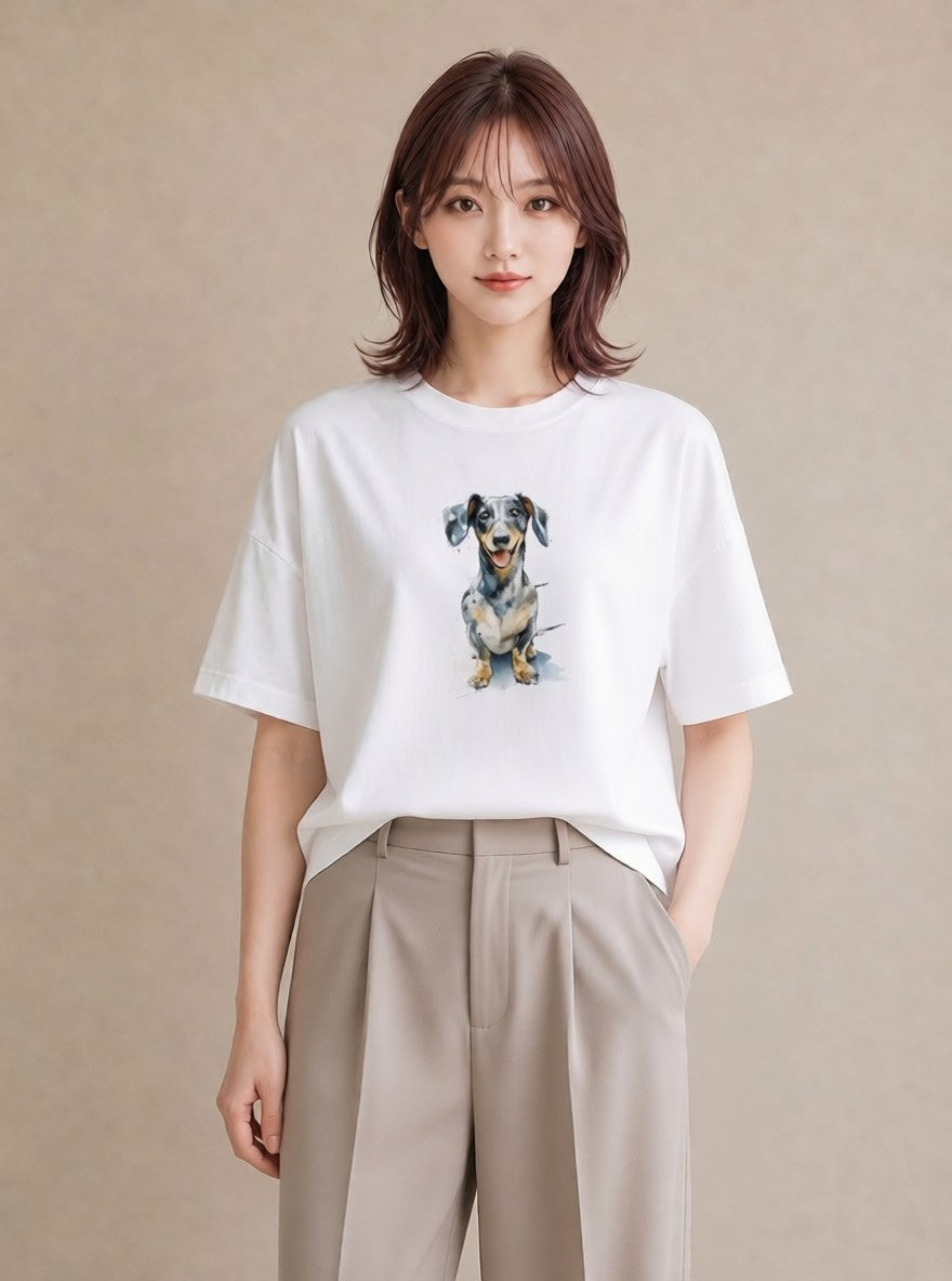 プリントTシャツ レディース 愛犬 犬 いぬ イラスト 水彩風 カフェ服 クリスマス 白T