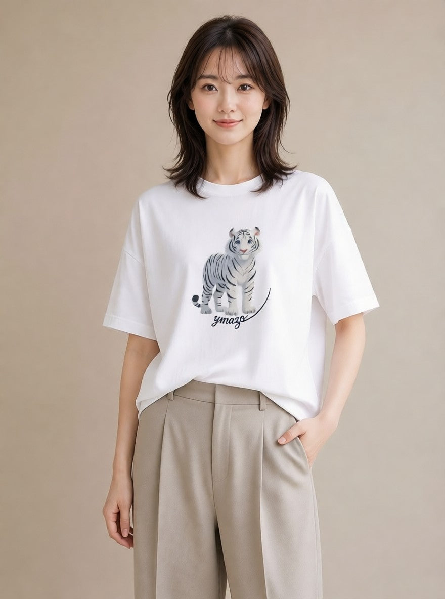 グラフィックTシャツ レディース とら 動物 アニマル イラスト 旅行コーデ 友達ギフト 部屋着 白T