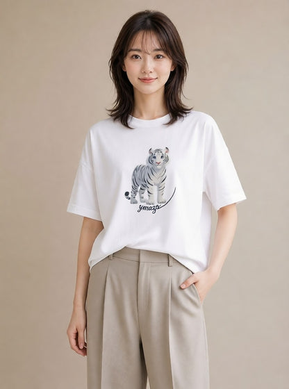 グラフィックTシャツ レディース とら 動物 アニマル イラスト 旅行コーデ 友達ギフト 部屋着 白T