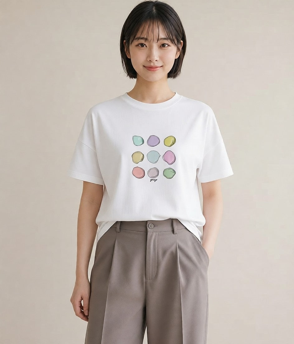 グラフィックTシャツ レディース マカロン 食べ物 フード イラスト 水彩風 親子 20代 白T