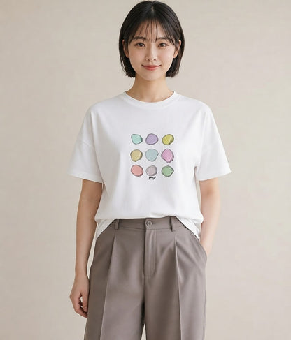 グラフィックTシャツ レディース マカロン 食べ物 フード イラスト 水彩風 親子 20代 白T
