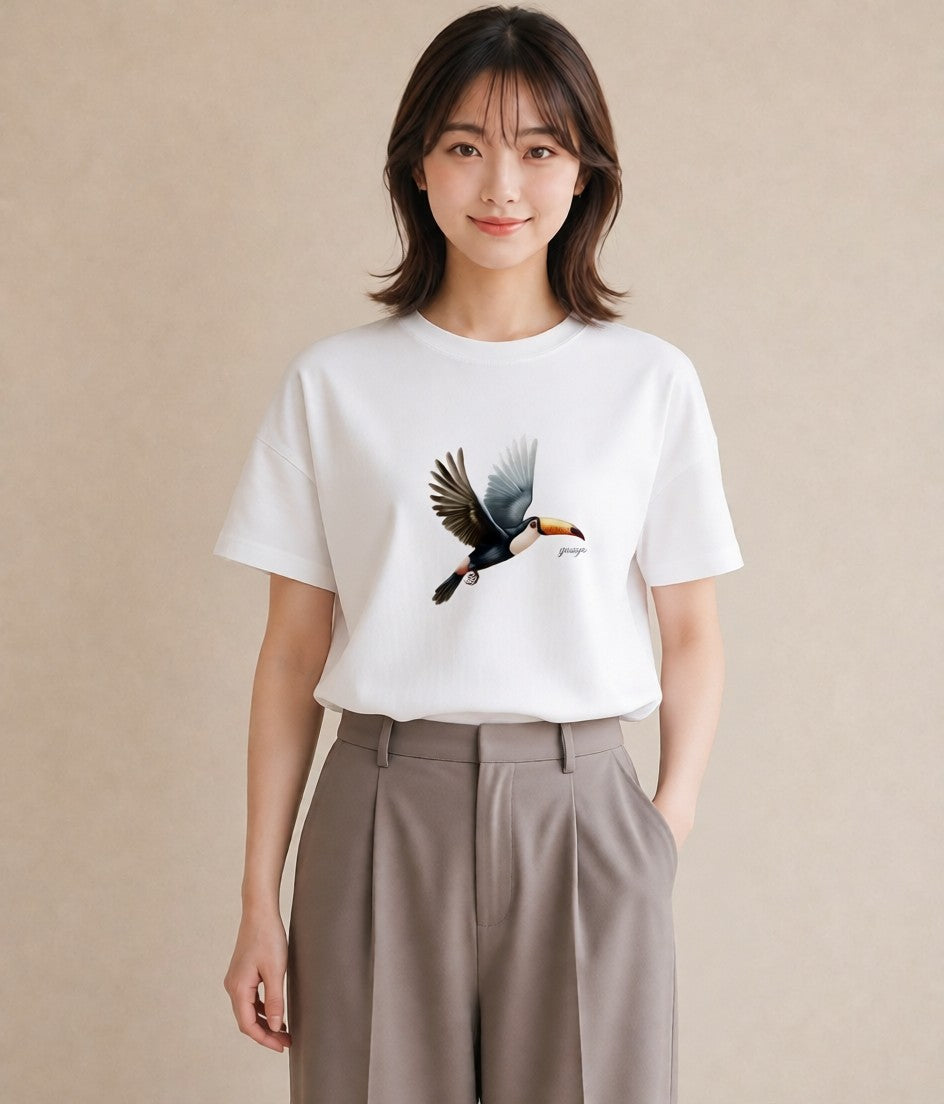 デザインTシャツ レディース ハシビロコウ 動物 アニマル イラスト 韓国風 夏コーデ 通学 白T
