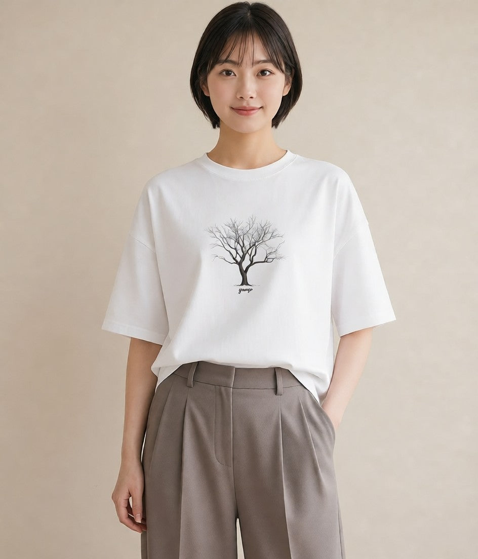 プリントTシャツ レディース 青の水彩 風景 ブルー ナチュラル アンティーク イラスト こなれ感 おしゃれギフト 社会人 白T