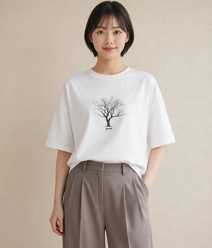 プリントTシャツ レディース 青の水彩 風景 ブルー ナチュラル アンティーク イラスト こなれ感 おしゃれギフト 社会人 白T