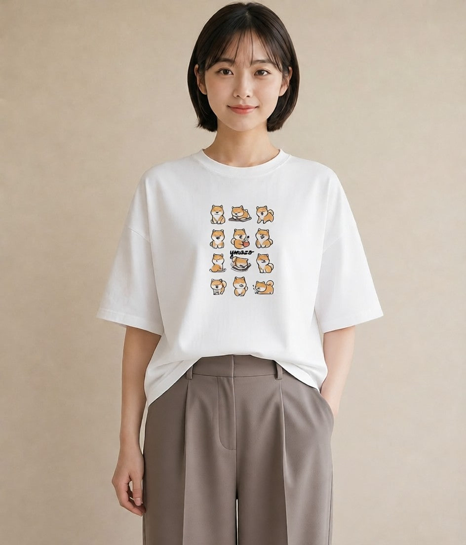 デザインTシャツ レディース 柴犬 しばいぬ 犬 いぬ イラスト ボタニカル カフェ服 クリスマス 白T