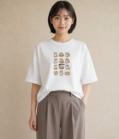 デザインTシャツ レディース 柴犬 しばいぬ 犬 いぬ イラスト ボタニカル カフェ服 クリスマス 白T