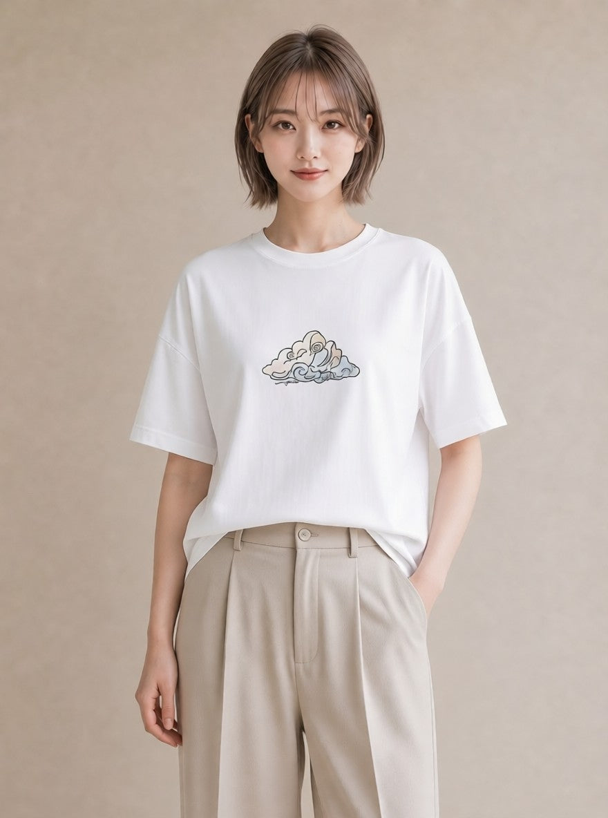 半袖Tシャツ レディース 紙風船 和紙 ナチュラル アンティーク イラスト 手描き風 社会人 女性 白T