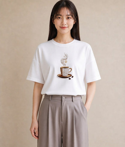 Tシャツ レディース カフェオレ 食べ物 フード イラスト 休日コーデ 女性向けギフト 散歩 白T