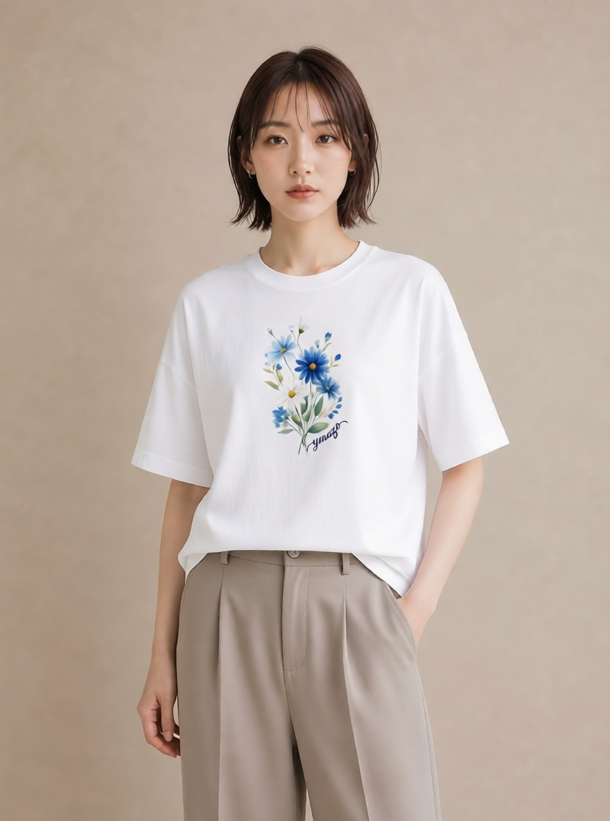 Tシャツ レディース マーガレット 花 花柄 イラスト ゆるかわ ママ カフェ服 白T