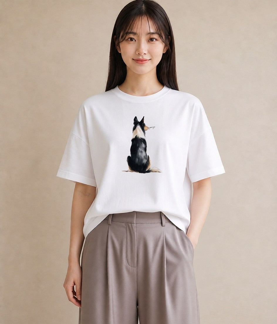 デザインTシャツ レディース ボーダーコリー 犬 いぬ イラスト シンプル 部屋着 女性向けギフト 白T