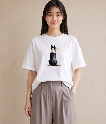 デザインTシャツ レディース ボーダーコリー 犬 いぬ イラスト シンプル 部屋着 女性向けギフト 白T