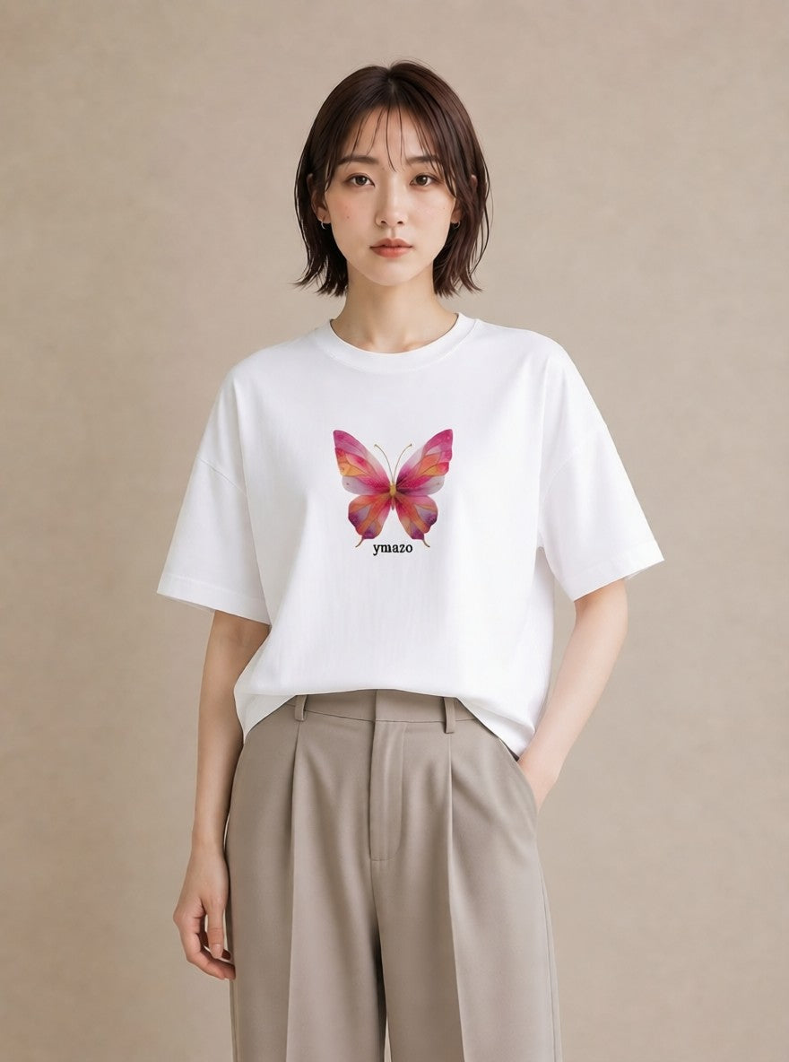 デザインTシャツ レディース ちょうちょ 蝶 バタフライ 昆虫 虫 イラスト 北欧風 お出かけ 普段着 白T