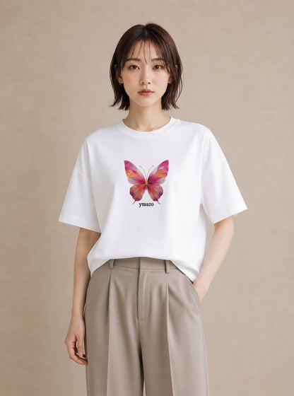 デザインTシャツ レディース ちょうちょ 蝶 バタフライ 昆虫 虫 イラスト 北欧風 お出かけ 普段着 白T
