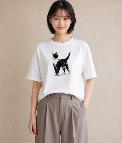 グラフィックTシャツ レディース 三毛猫 みけねこ 三毛 猫 ねこ イラスト きれいめ デイリーウェア 休日 白T