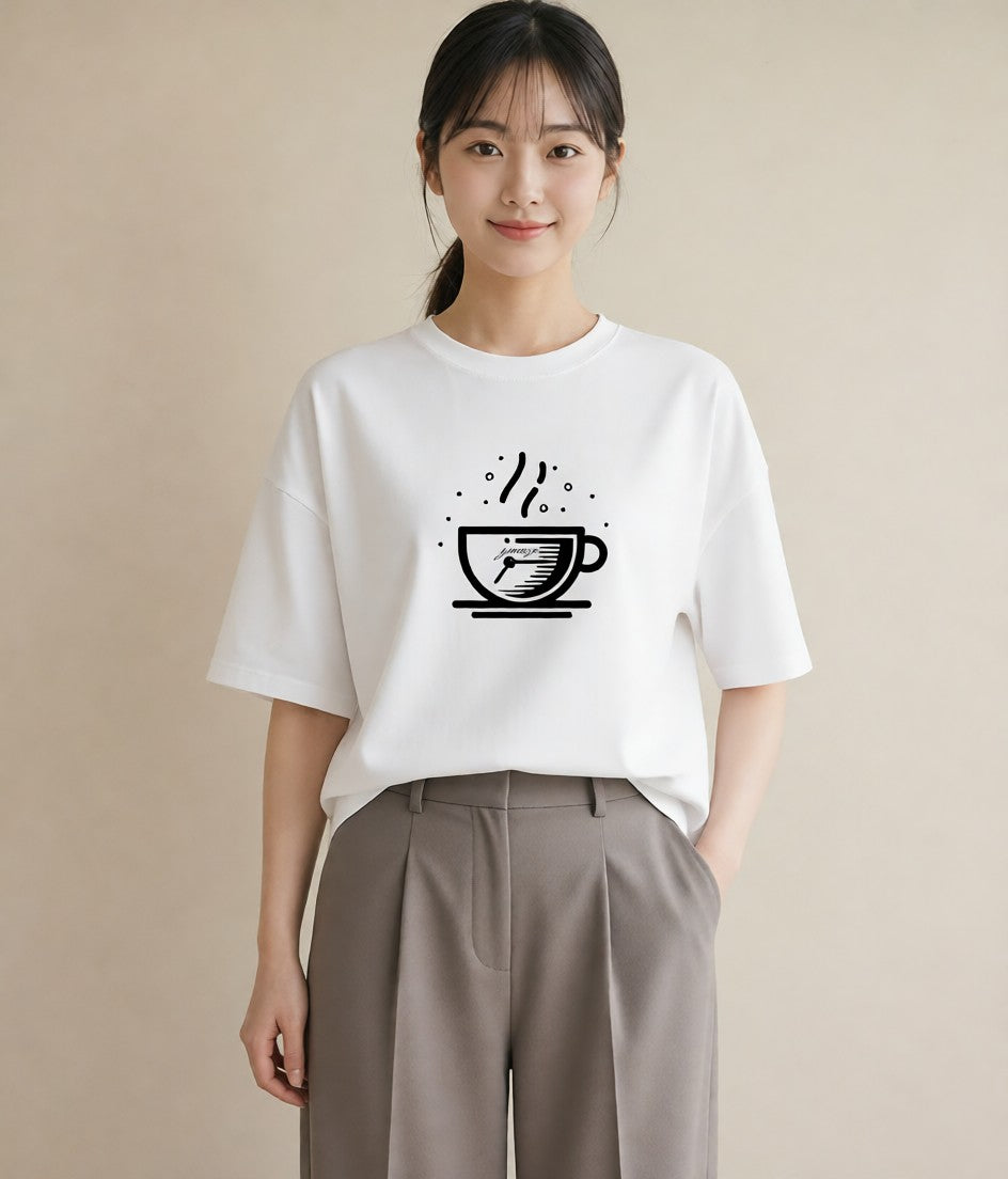 グラフィックTシャツ レディース カフェ カフェロゴ ロゴ イラスト ラフ 友達ギフト 部屋着 白T