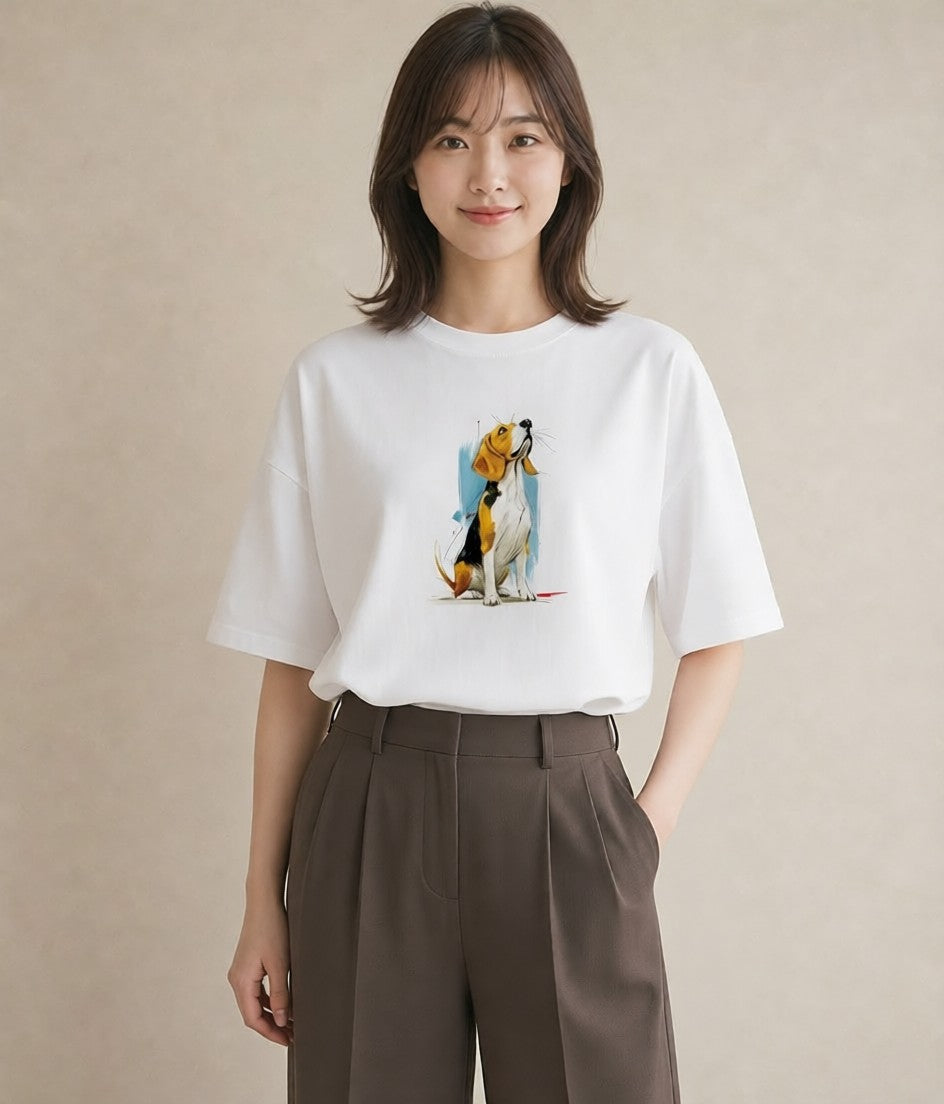 プリントTシャツ レディース ビーグル 犬 いぬ イラスト こなれ感 敬老の日 ホワイトデー 白T