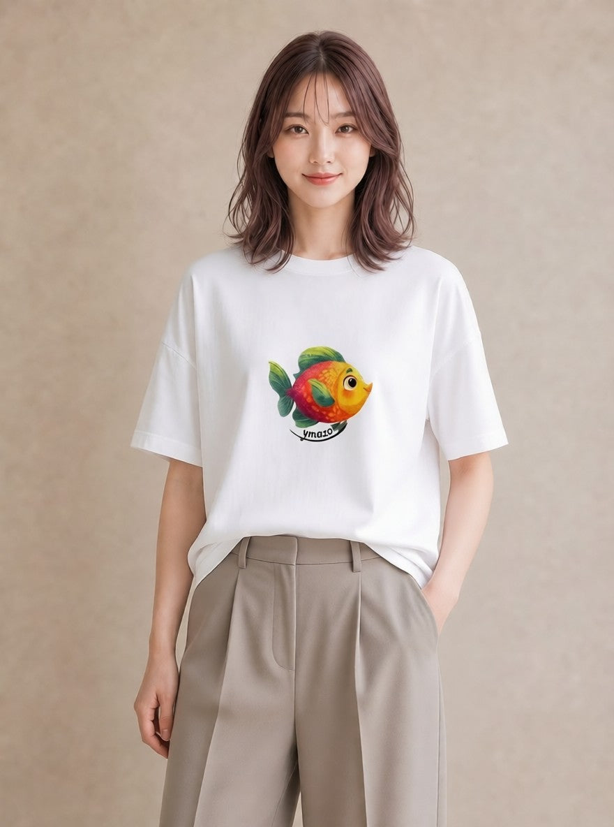 Tシャツ レディース メダカ ペット 動物 イラスト 線画 買い物 夏コーデ 白T