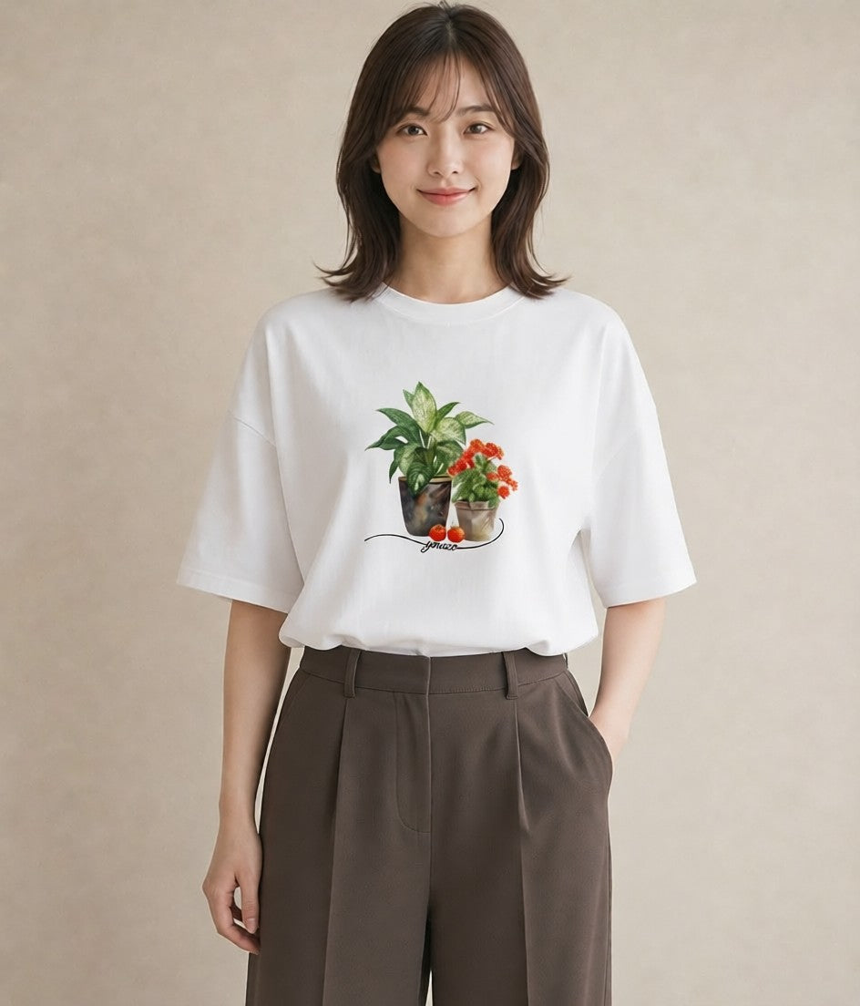 グラフィックTシャツ レディース 観葉植物 植物 ボタニカル イラスト ミニマル 秋コーデ おしゃれギフト 白T