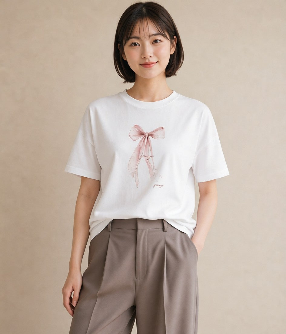 デザインTシャツ レディース バレエシューズ バレエ トウシューズ ナチュラル アンティーク イラスト シンプル 春服 ミセス 白T