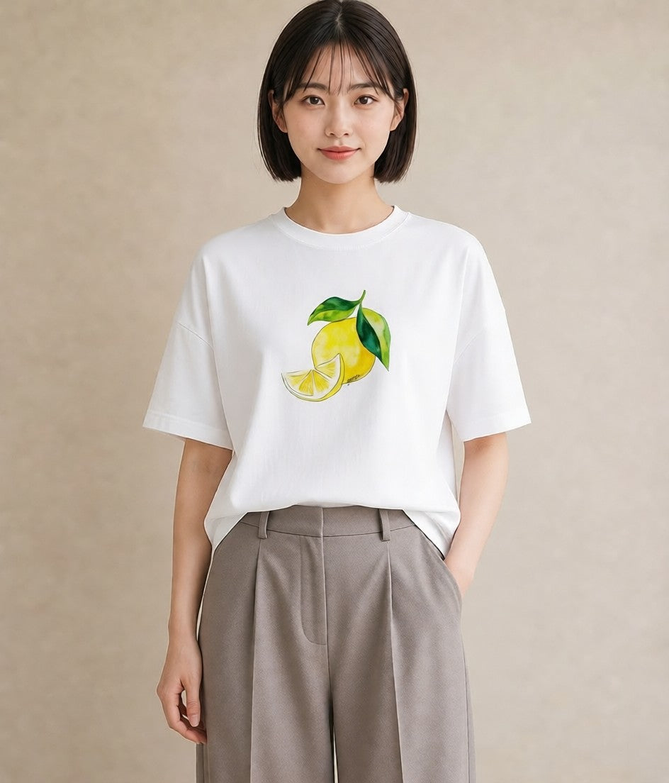 プリントTシャツ レディース パイナップル 食べ物 フード イラスト 休日コーデ ママ カフェ服 白T