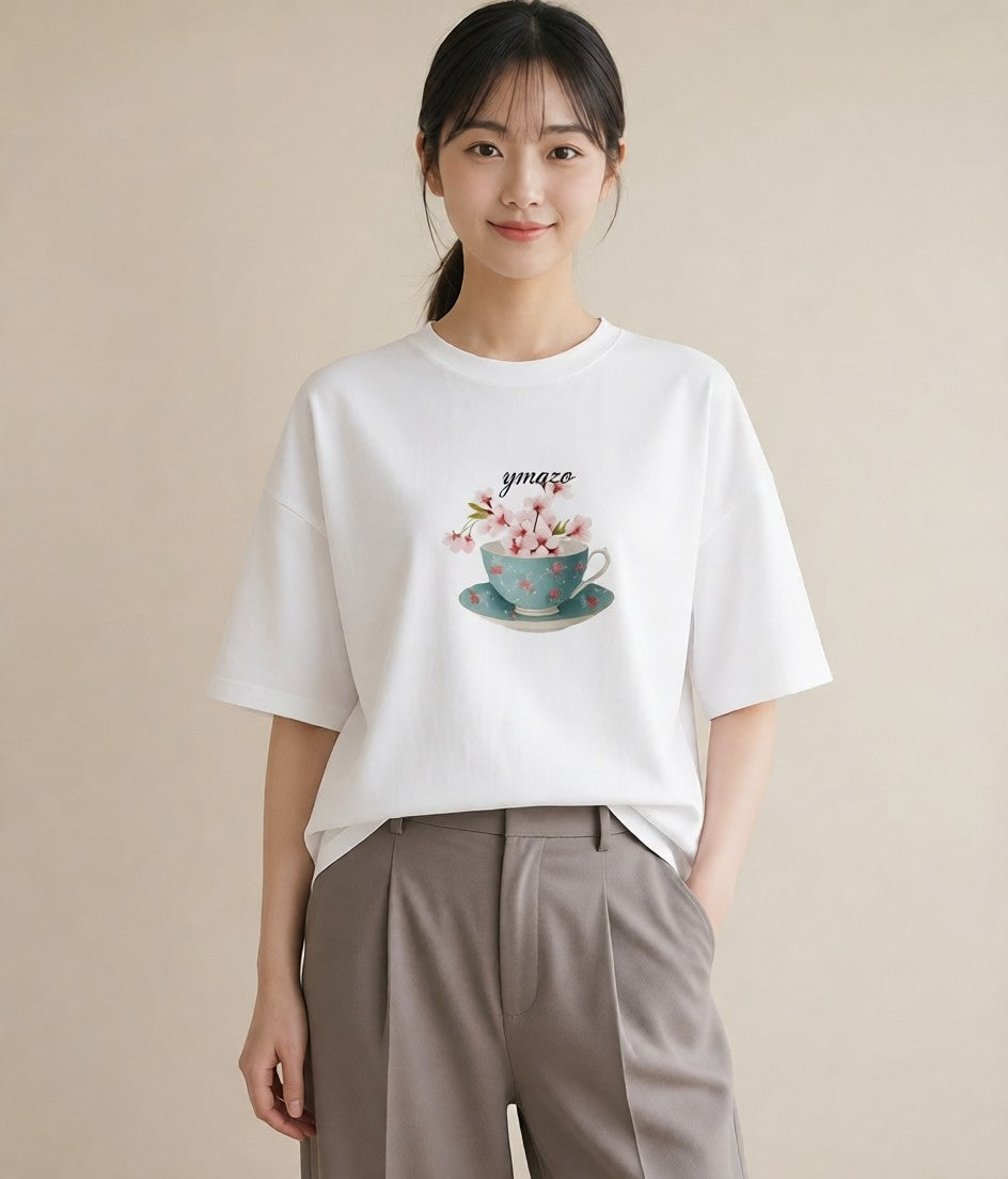 プリントTシャツ レディース ハーブティー 食べ物 フード イラスト レトロ ギフト 母の日 白T
