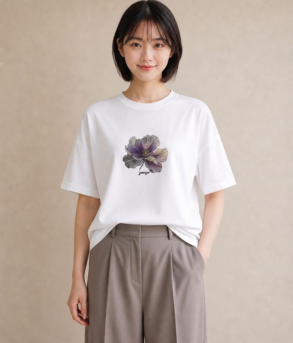 グラフィックTシャツ レディース あさがお 朝顔 花 花柄 イラスト きれいめカジュアル カフェ服 クリスマス 白T