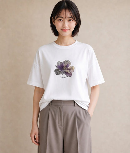 グラフィックTシャツ レディース あさがお 朝顔 花 花柄 イラスト きれいめカジュアル カフェ服 クリスマス 白T