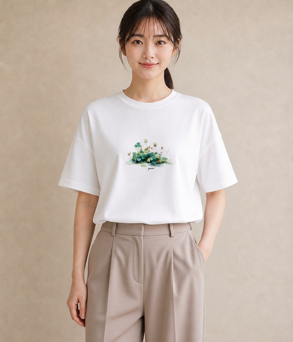 デザインTシャツ レディース クローバー 四つ葉 花 花柄 イラスト お洒落 ホワイトデー 春服 白T