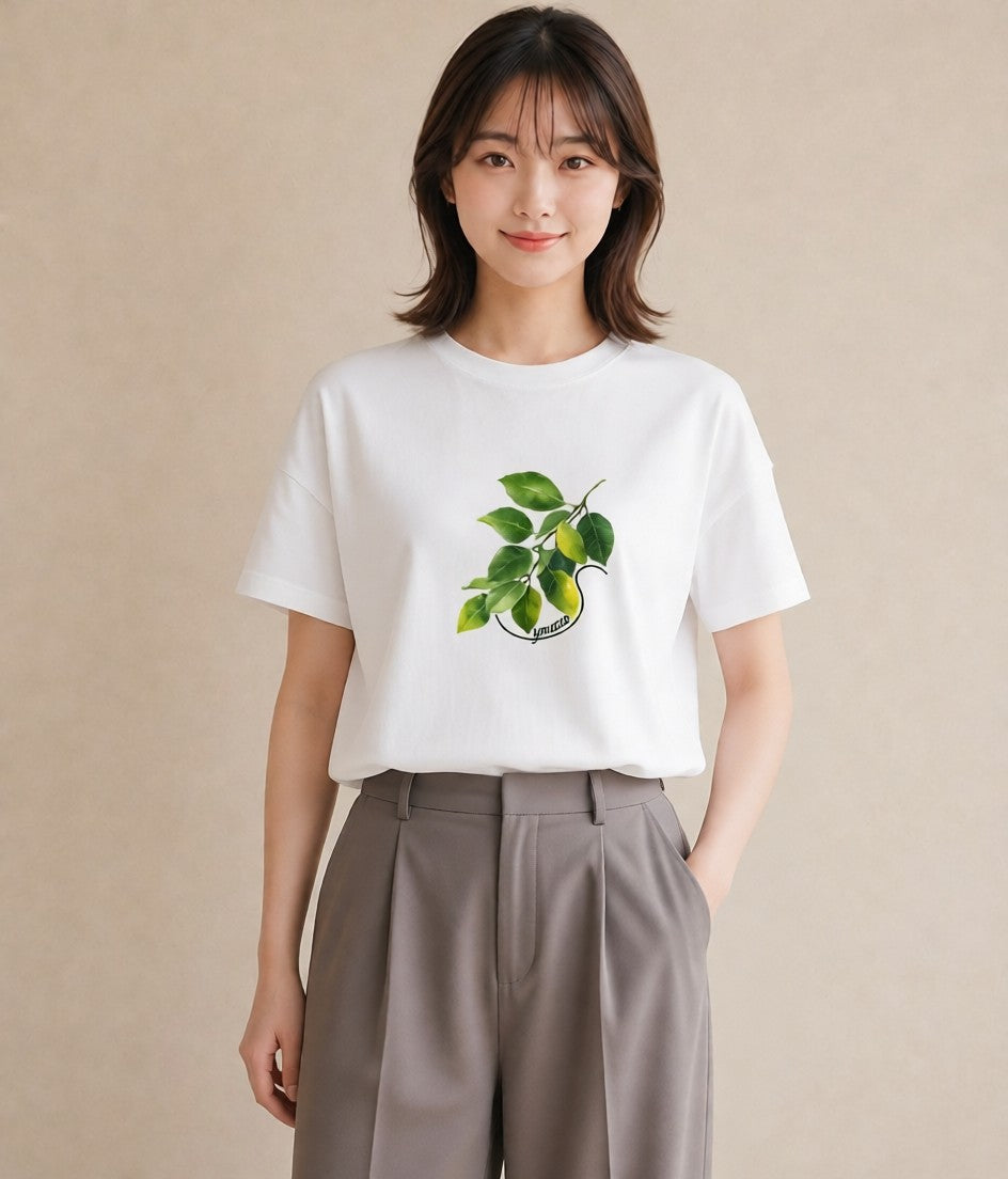 半袖Tシャツ レディース 新緑 植物 ボタニカル イラスト レトロ お揃い 親子 白T