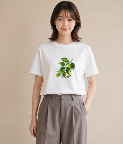 半袖Tシャツ レディース 新緑 植物 ボタニカル イラスト レトロ お揃い 親子 白T