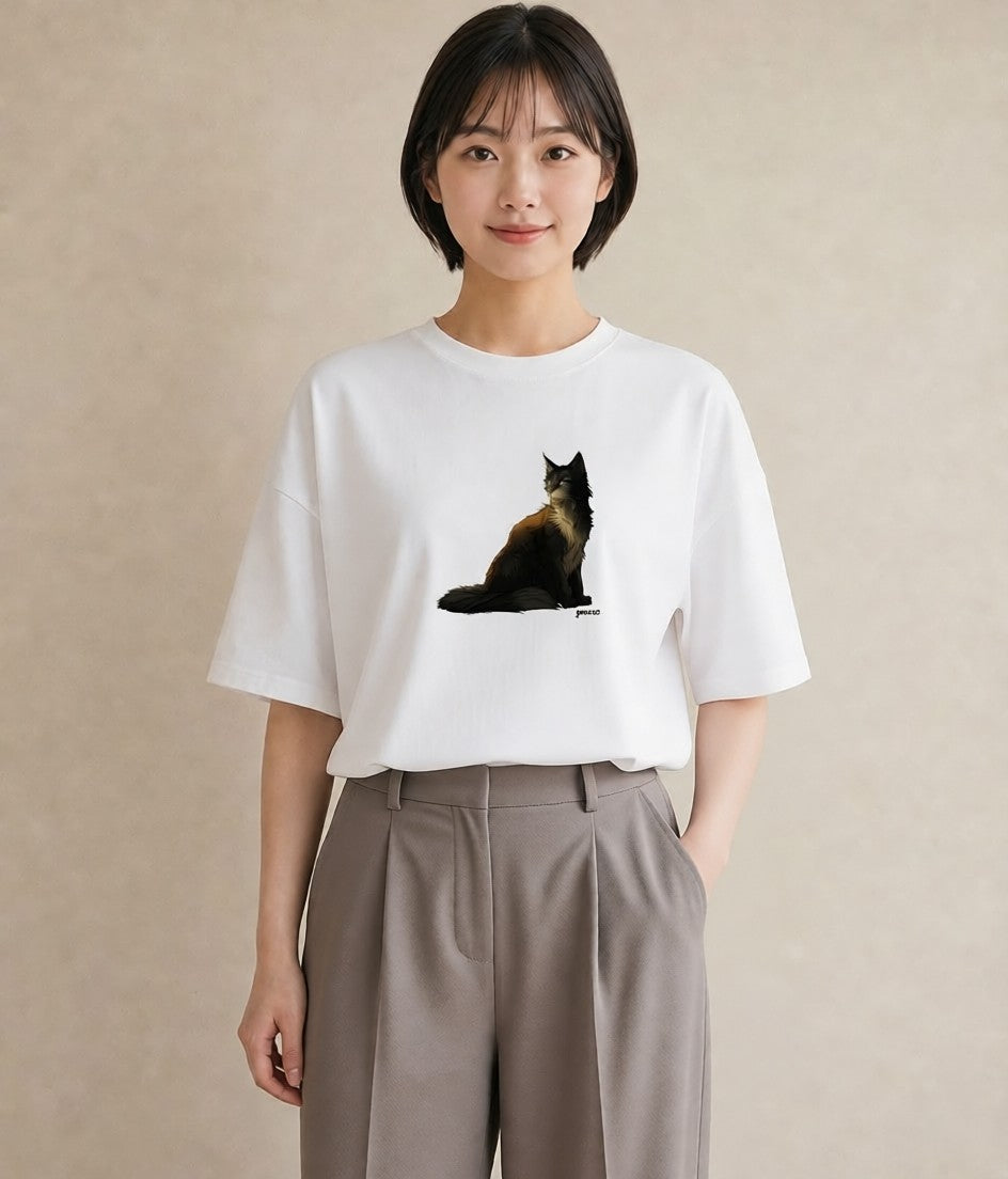 プリントTシャツ レディース 猫 ねこ イラスト ビーチ デイリーウェア 白T