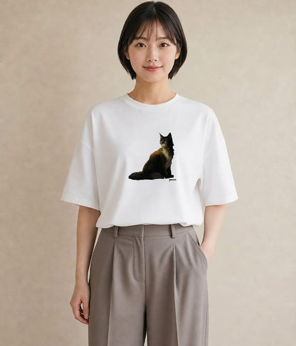 プリントTシャツ レディース 猫 ねこ イラスト ビーチ デイリーウェア 白T