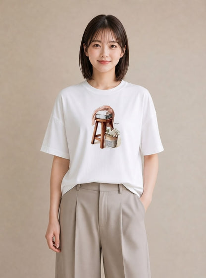 グラフィックTシャツ レディース 洗濯物 風 ナチュラル アンティーク イラスト ボタニカル ルームウェア ギフト 白T