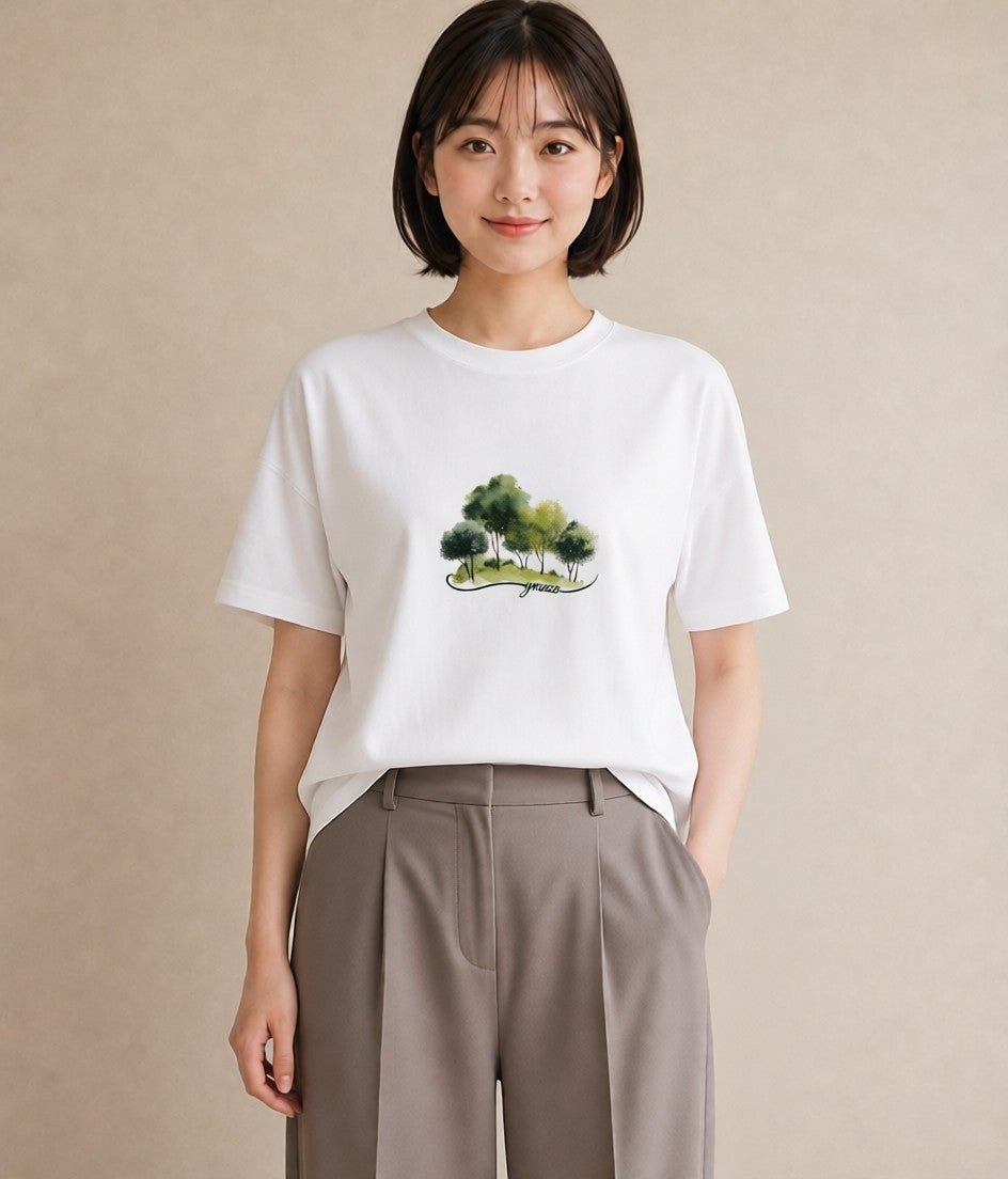 半袖Tシャツ レディース 木 植物 ボタニカル イラスト ゆるかわ 週末コーデ 敬老の日 白T