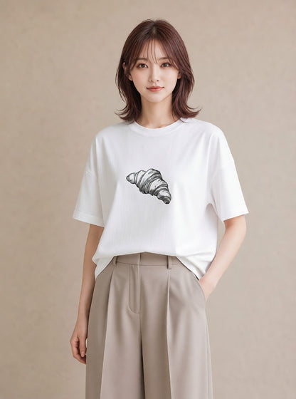 グラフィックTシャツ レディース パン ベーカリー イラスト ゆるコーデ ホワイトデー 春服 白T